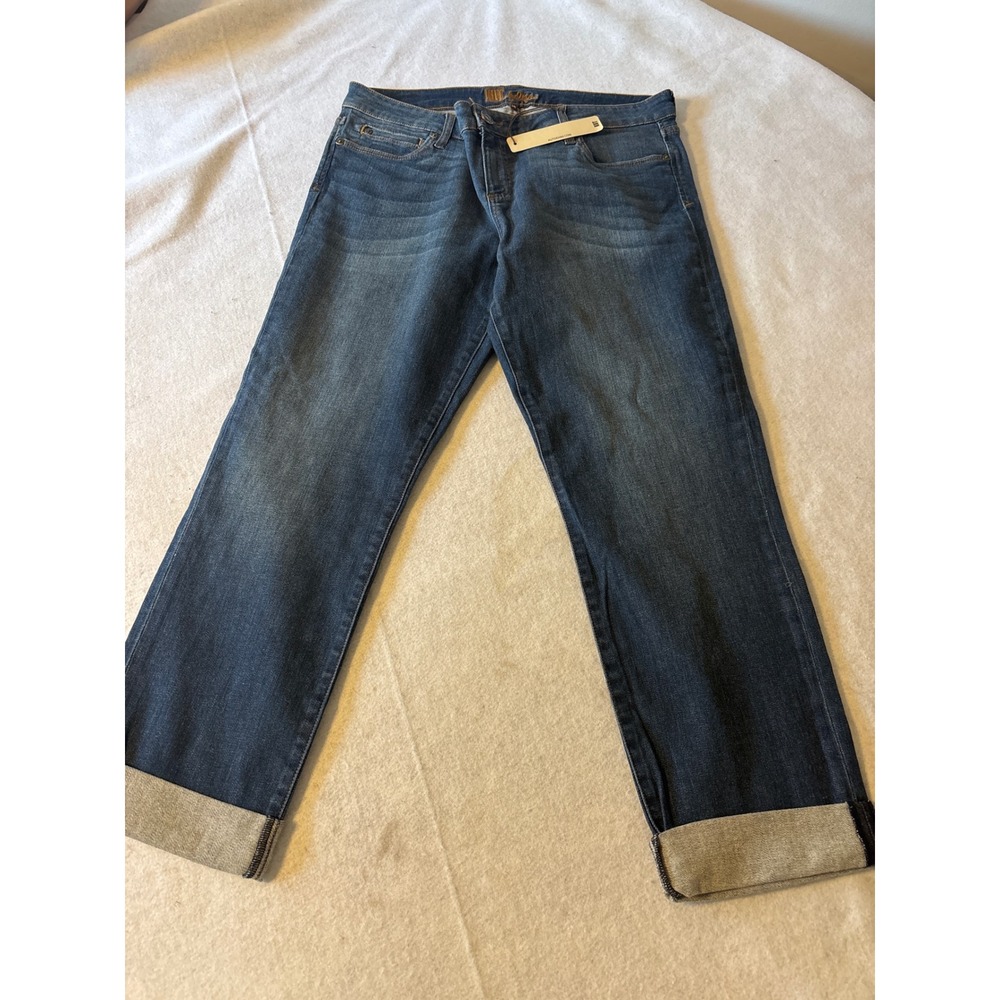 Kut from the Kloth Straight Leg Jeans Women 14 Blue New Cuffed Dark Wash Stretch
